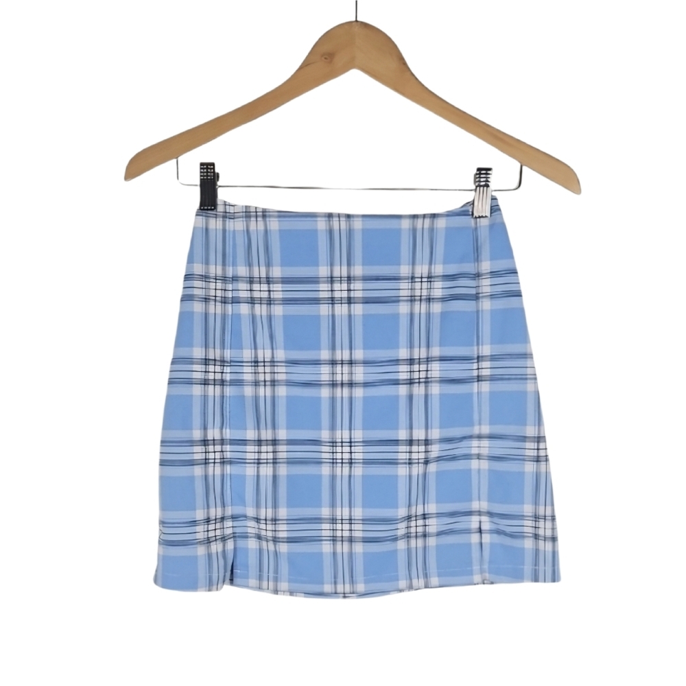 Brandy Melville Cara Blue Plaid Mini Skirt